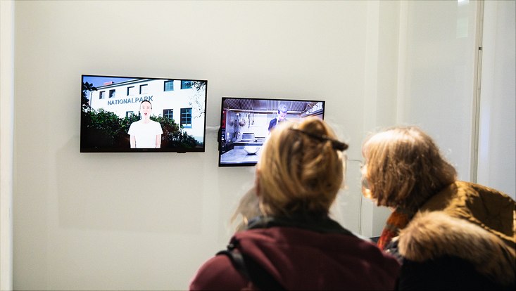 exhibition-23 Visitors watching the video from Daniele Alef Grillo's artwork