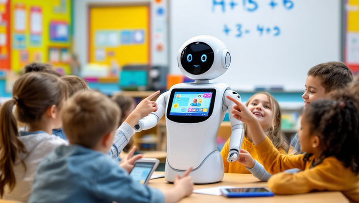 Ein Assistenzroboter in einer Schulklasse