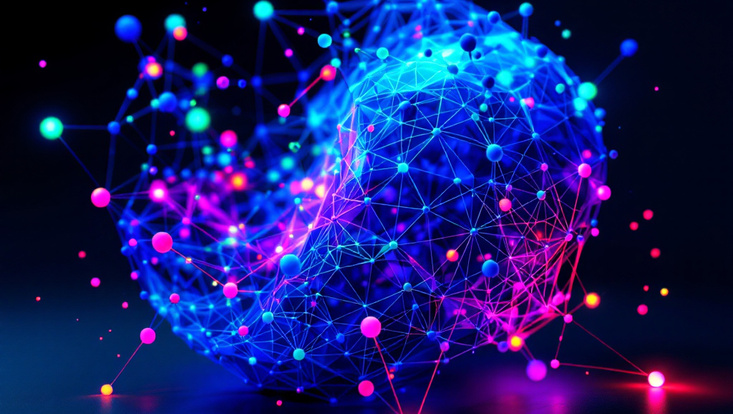 An abstract visualization of colorful nodes and vertexes floating in space