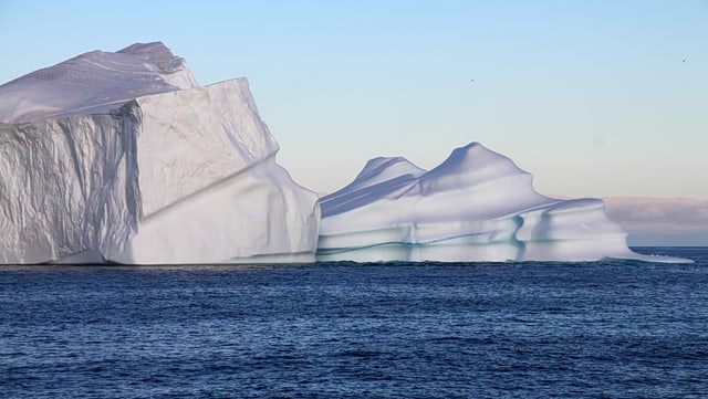Giant mounts of sea ice in the Arctic region.