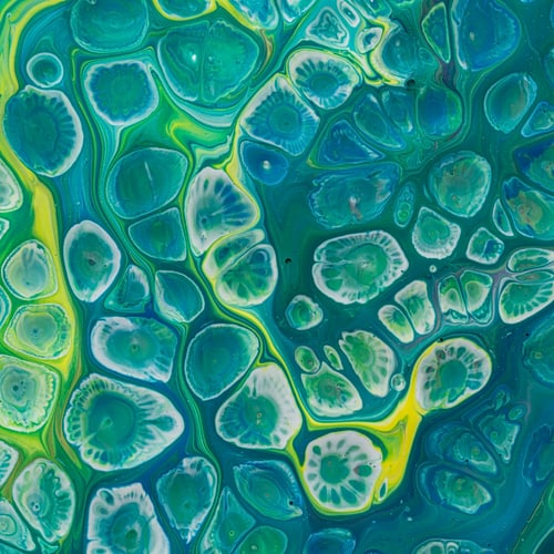 Blue bubbles of an acrylic painting.