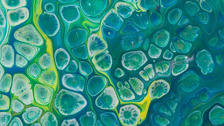 Blue bubbles of an acrylic painting.