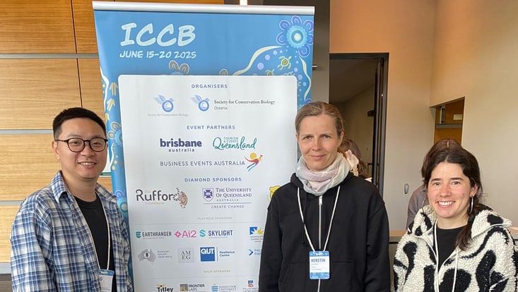 Hao Xia, Kerstin Jantke and Nicole Acosta in front of the ICCB sign