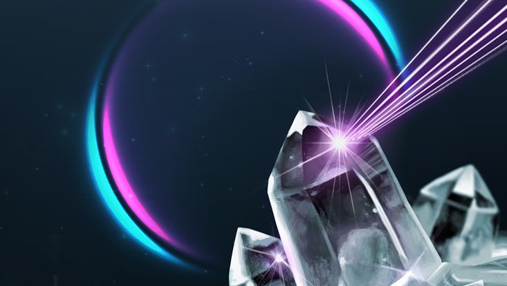 Artistic representation of the polaritonic scattering signature in front of some crystals.