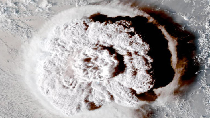 Satellite image of the eruption of the Hunga Tonga–Hunga Ha‘apai volcano