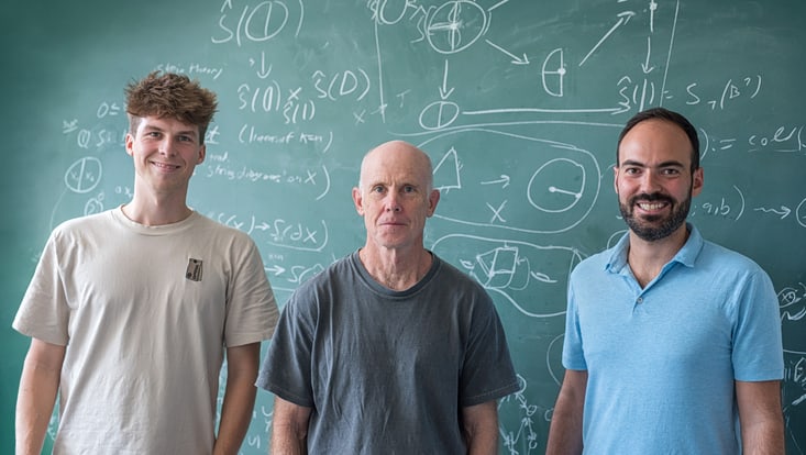 Mercator Fellow Kevin Walker with Leon Goertz and David Reutter in front of a board with notes