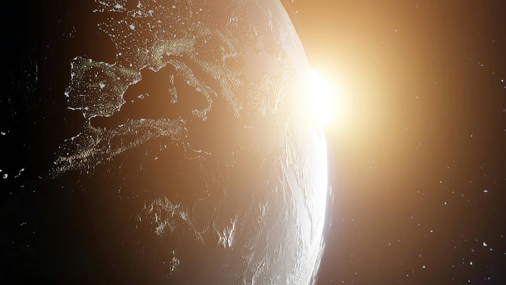 Rendering of sun behind a planet