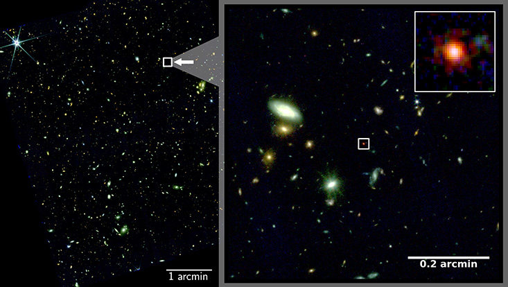 Illustration aus den Daten des James Webb Weltraumteleskops zum Fund des sogenannten Little Red Dots