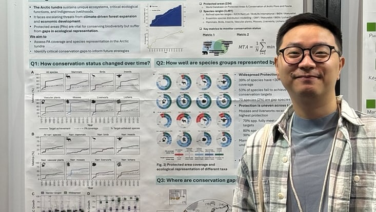 Hao Xia in front of his poster