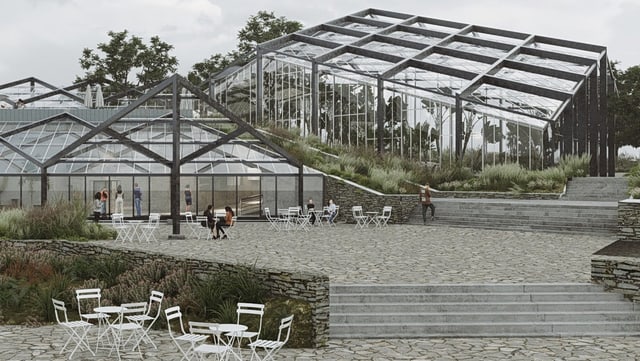 Computeranimation der sanierten Schaugewächshäuser des Botanischen Gartens Hamburg am Dammtor