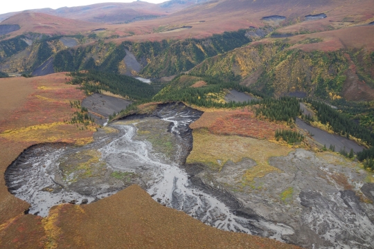 Areas of thawing permafrost from a bird's eye view