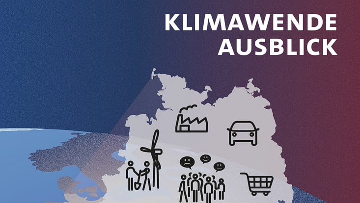 Zusehen ist ein Umriss von Deutschland mit verschiedenen Ikons zur Klimawandel in Deutschland