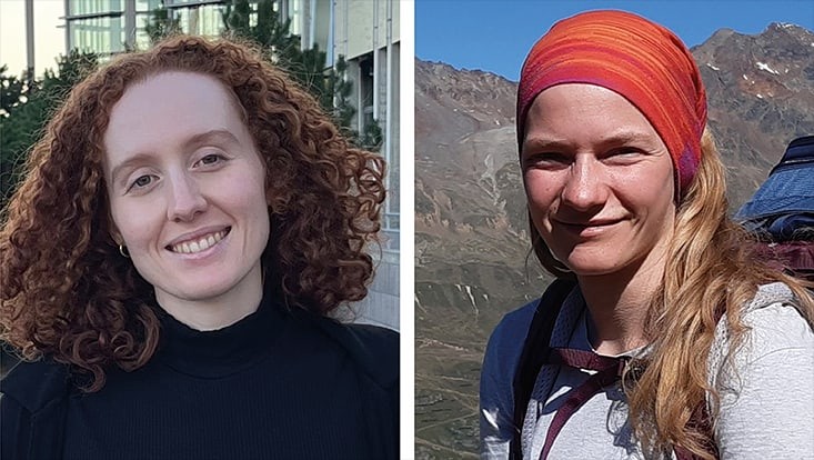 Zu sehen sind die zwei Master-Stdierende, Katherine Linscott (links) und Clara Harms (rechts), die den Preos von der Wübben Foundation Student Grant gewonnen haben.