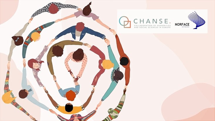 Illustration of diverse people holding hands in a circle, forming a spiral. CHANSE and NORFACE logos are visible on the right.