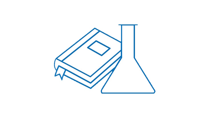 Icon Buch und Erlenmeyerkolben blauweiss