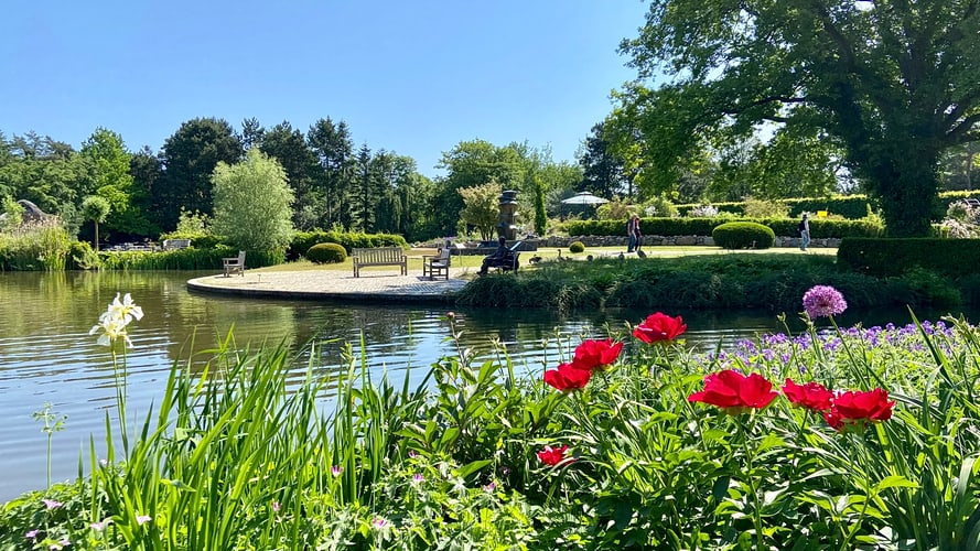 Landschaftsbild aus dem Botanischen GArten mit Blick über den See
