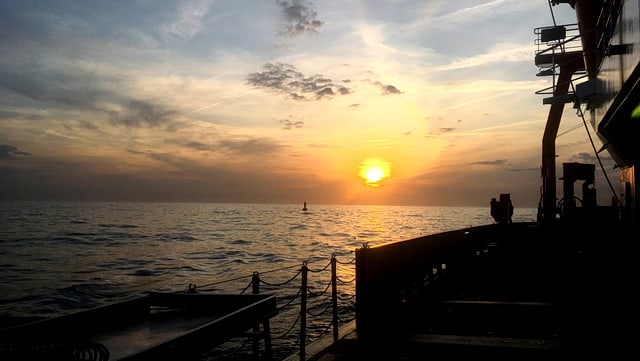 A glowing sunset seen from a research vessel