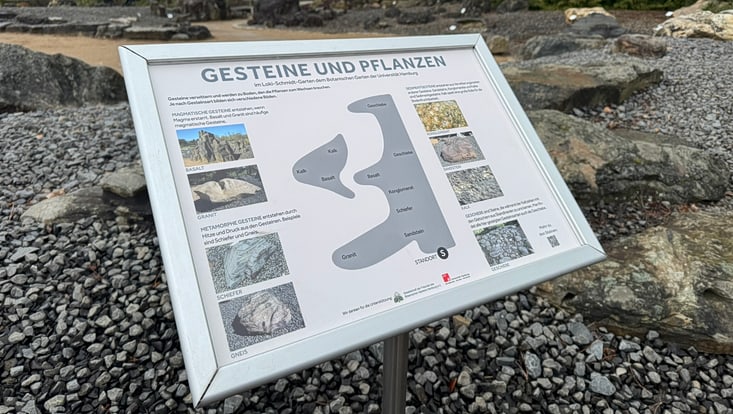 Infotafel zum Gesteinsgarten im Botanischen Garten Hamburg