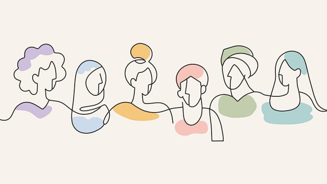 A drawn image of people with diverse backgrounds