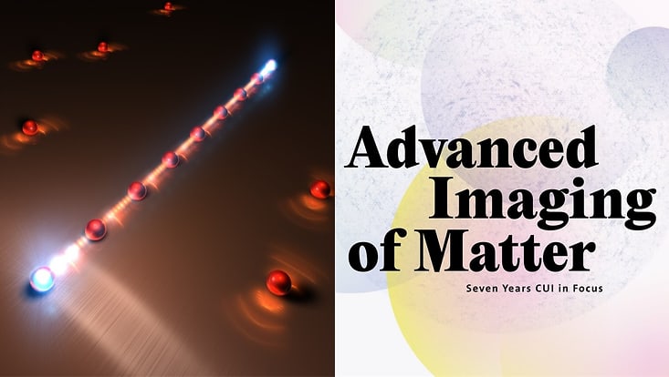 The scientific illustration shows a rod with glowing spheres at each end.
