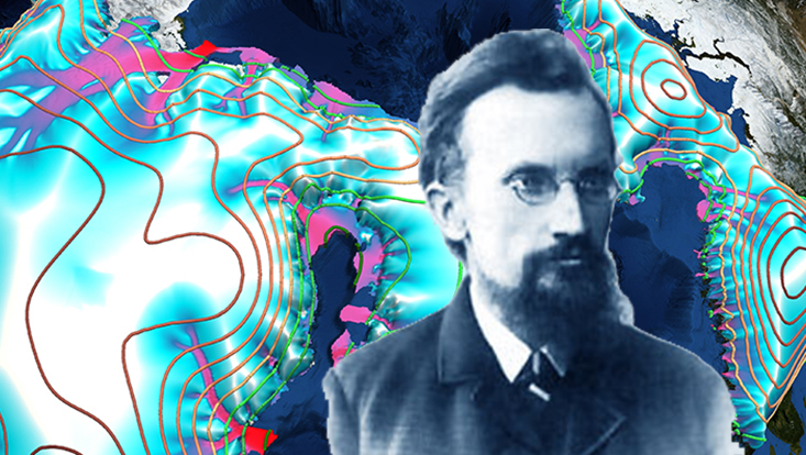 Köppen News Collage: visualization of rocks; portrait of climate scientist Vladimir Köppen