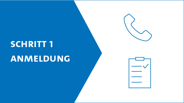230717-psychotherapeutische-hochschulambulanz-640x361_schritt1 Schritt 1: Anmeldung - Abbildung von Telefon und Fragebogen