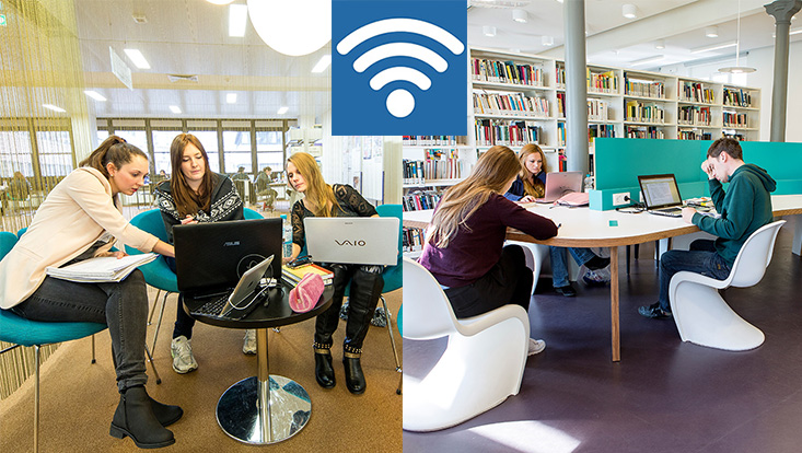 WLAN und Software WiSo-Bibliothek / Wifi and software WiSo-Library Studierende mit Laptops in der WiSo-Bibliothek / Students with laptops in WiSo-Library