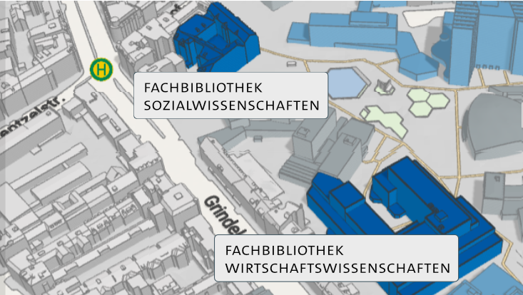 Stadtplan mit den Standorten der Bibliothek/Map with the locations of the library