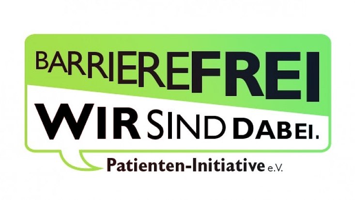 Logo der Webseite von der Patienteninitiative e.V. "Barrierefrei, wir sind dabei"