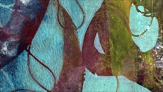 turquoise, blue, red and green