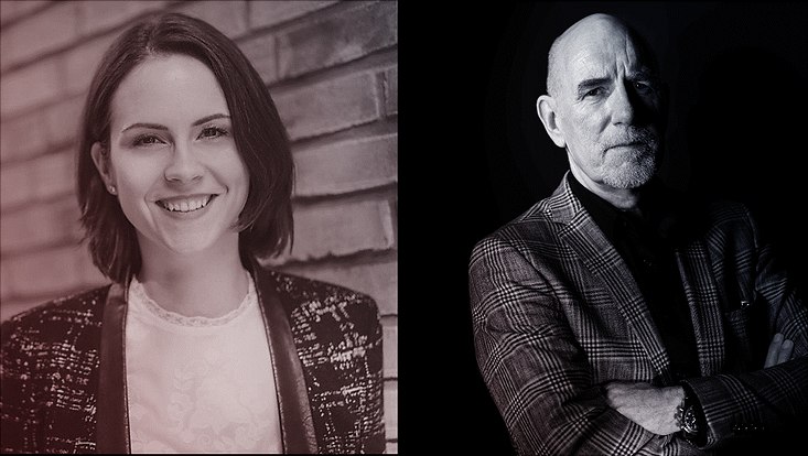 Weibliche Person (Frau Köhlmann) mit kurzen Haaren und weißem Hemd (links) und männliche Person (Herr Schulz) mit karriertem Jackett (rechts)