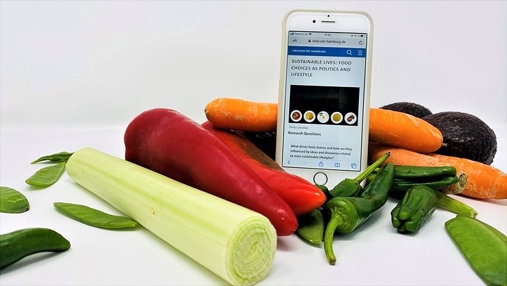 Sustainable Live Interim Report Image with Vegetables and a Smartphone