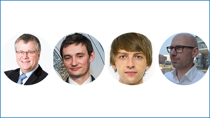 Einzel-Porträts von links nach rechts: Prof. Haase, Dr. Koch, Herr Kasper, Prof. Müller