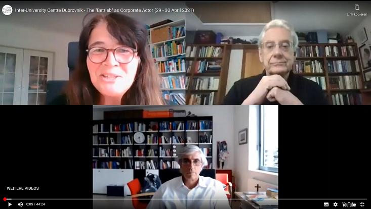 Screenshot des Online-Workshops mit Frau Prof. Alewell, Herrn Prof. Kalleberg und Herrn Univ.-Prof. Mayrhofer