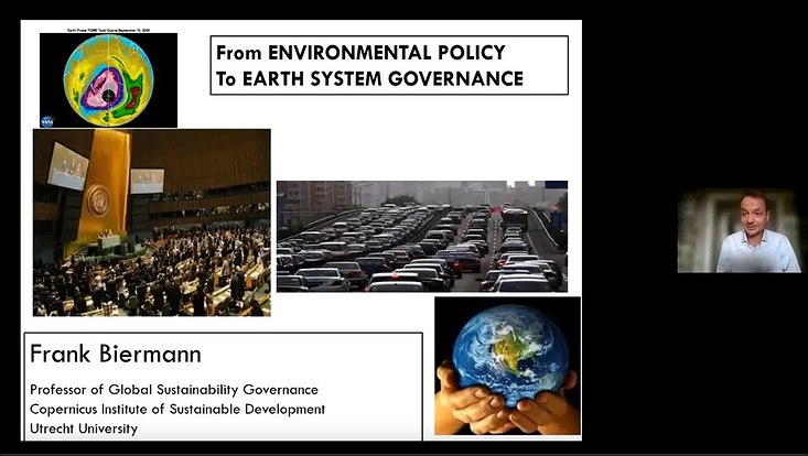 first slide of presentation of Frank Biermann, lecture titled "From Environmental Policy to Earth System Governance?"