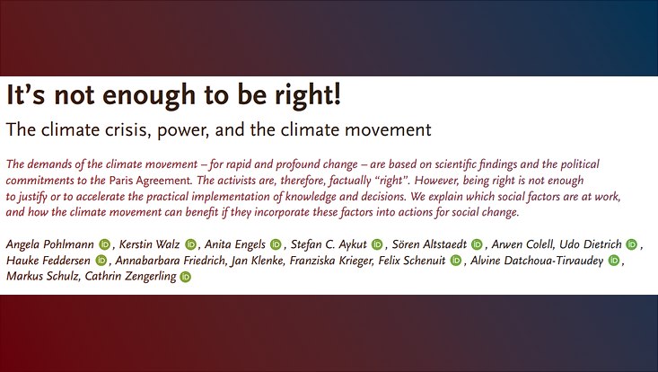 cover of article in GAIA "It's not enough to be right"