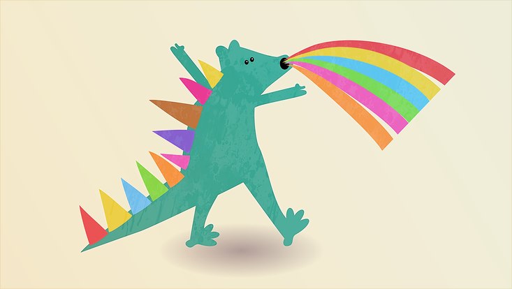 Dinosaurier spuckt Regenbogen