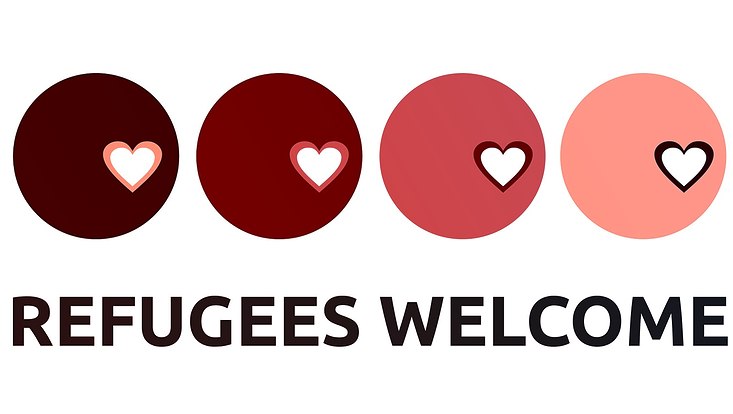 Flüchtlinge Willkommen verschieden farbige Herzen