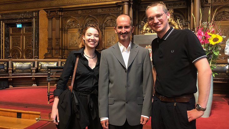Foto Martin Sauber während der Vergabe des Hamburger Lehrpreises 2023 im Rathhaussaal