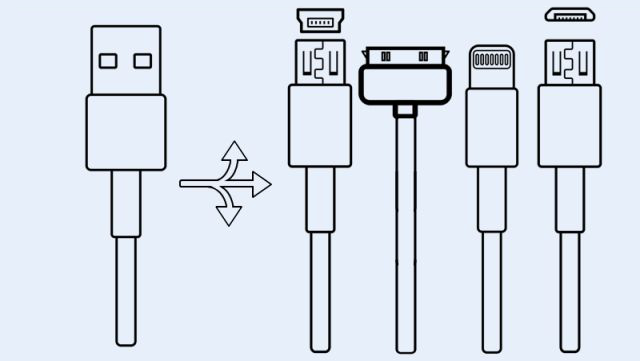 Ein Icon eines Kabels, das sich in vier unterschiedliche Enden teilt./An icon of a cable that splits into four different ends.