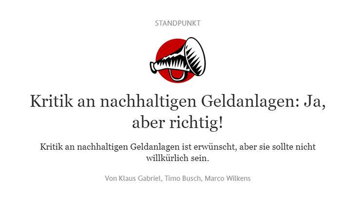 Überschrift des Artikels von Prof. Busch und Kollegen zur Kritik an nachhaltigen Geldanlagen in der FAZ