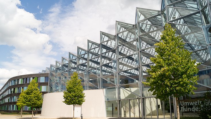 Außenansicht des UBA-Hauptgebäudes in Dessau-Roßlau