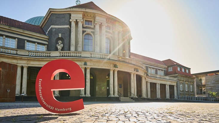 Exzellenz E vor dem Hauptgebäude der Universität Hamburg