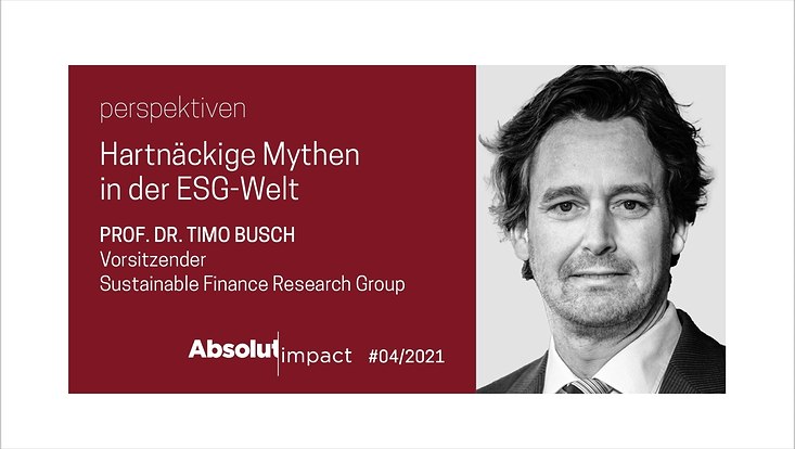 Der Titel des Beitrags "Härtnäckige Mythen in der ESG-Welt" neben einem Profilbild von Prof. Dr. Timo Busch