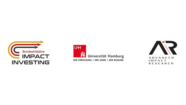 Logos der Bundesinitiative Impact Investing, der Universität Hamburg und der Advanced Impact Research GmbH