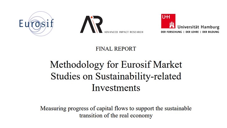 Title page of the new methodology on sustainability-related investments including the logos of Eurosif, AIR, University of Hamburg