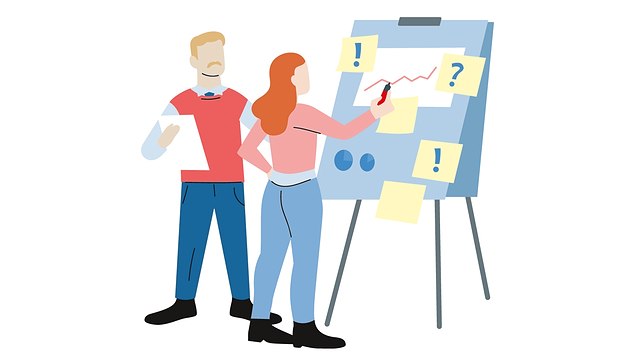 231019-rosi-keyvisual-plakat-wissenschaftler-640x361 illustration zweier menschen vor einem flipchart mit graphen