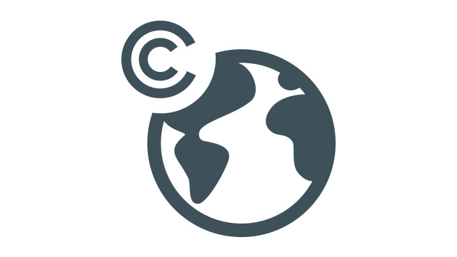 Icon der Weltkugel mit links oben ein C im Kreis.