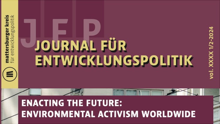 Titel mit Schriftzug Journal für Entwicklungspolitik. Enacting the future: Environmental Activim Worlswide