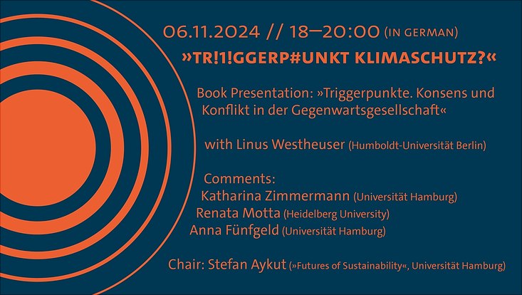 Grafik mit Text für Veranstaltung: "TR!1!GGERP#UNKT KLIMASCHUTZ?"